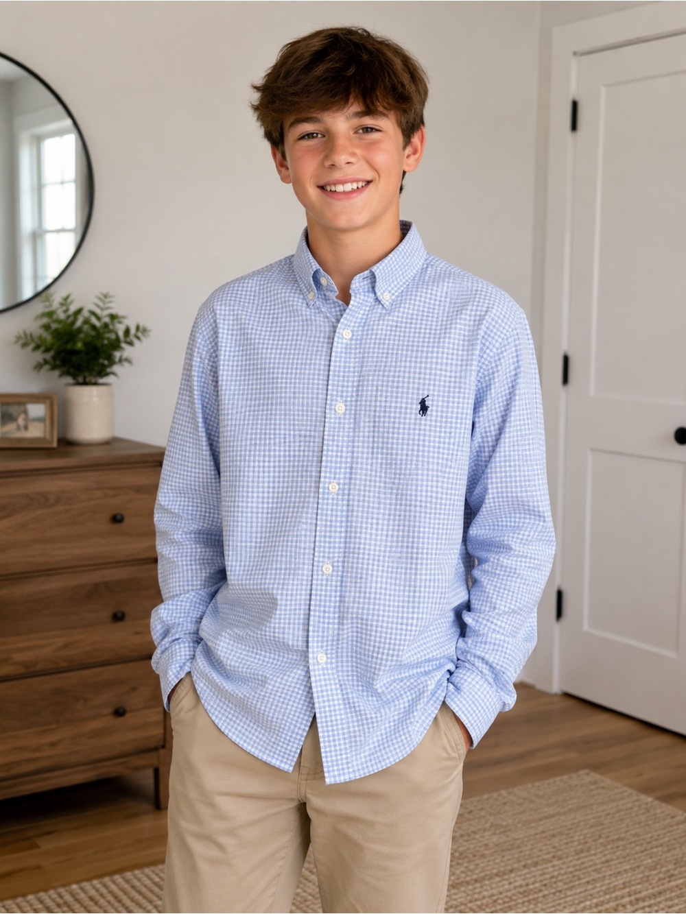 Polo Ralph Lauren Youth Gingham Cotton Poplin Long Sleeve Button Down Shirt XL
